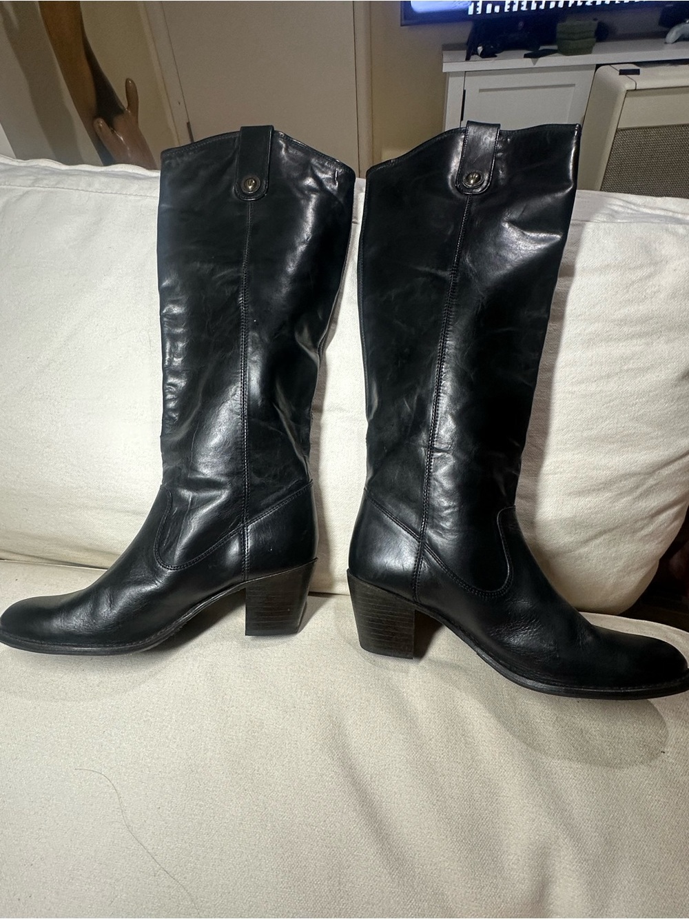 Frye Black soft Leather Knee-High Heeled Boots